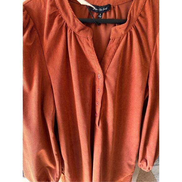 NWT Jacquie The Label Button Front Cord Dress Long Sleeve in Burnt Orange Size M - Picture 6 of 9